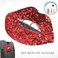 Large Sequin Lip Patch Iron-On for Clothing - Embroidery Applique