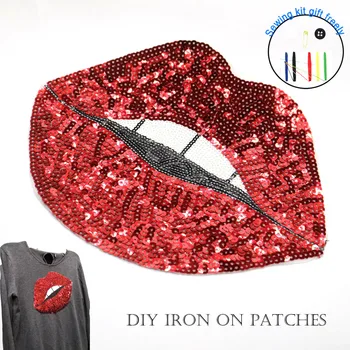 

1pc large Sequin mouth patches for clothing DIY Iron on lip parch appliques Embroidery applique patch ropa clothing accessories
