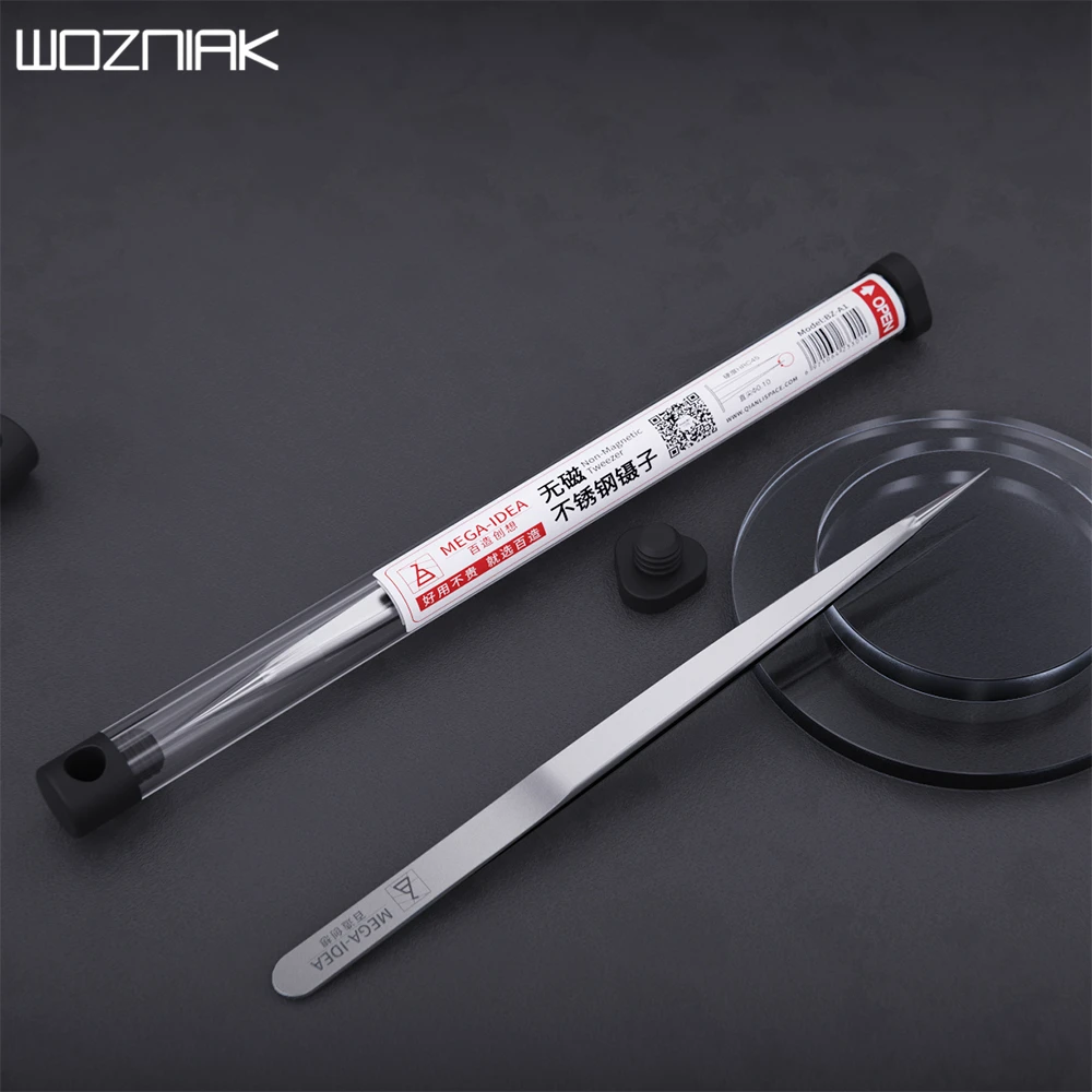 MEGA-IDEA Non-Magnetic Tweezer Stainless Steel Anti-Rust Wear-resistance Precision Tweezer 0.1mm 0.15mm for Mobile Phone Repair