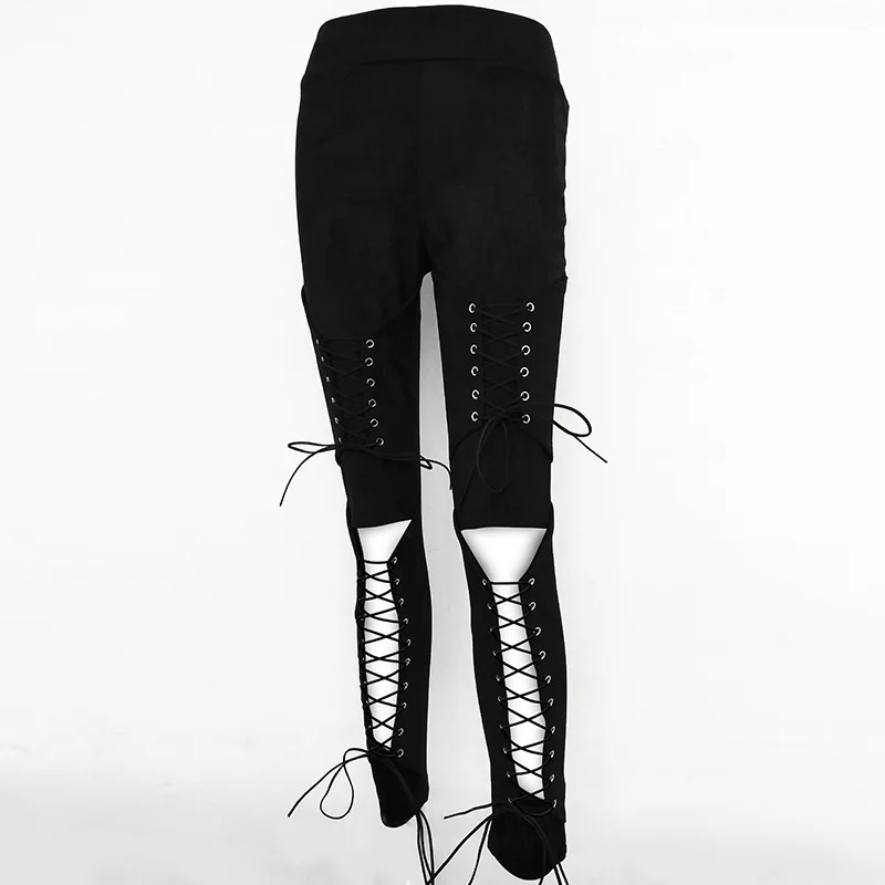 NORMOV, замшевые облегающие бандажные брюки, женские Сексуальные облегающие Клубные Вечерние брюки, женские узкие брюки, осенние зимние леггинсы - Цвет: Черный