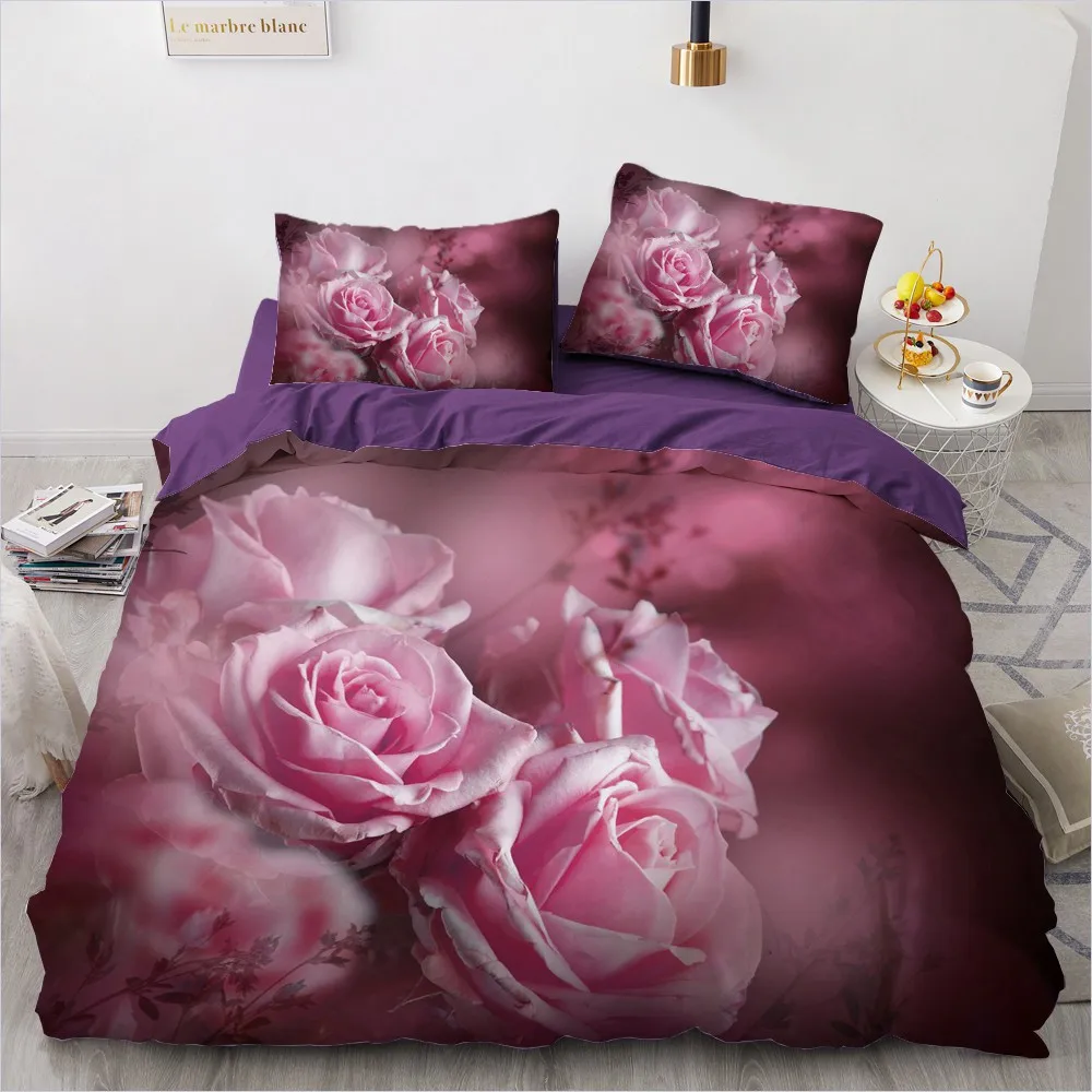 Simple Bedding Sets 3D Plant Flower Duvet Quilt Cover Set Comforter Bed Linen Pillowcase King Queen Full Double Home Texitle | Дом и сад