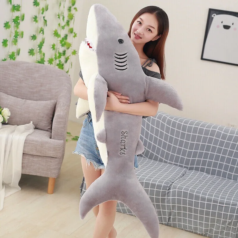 59 дюймов большая плюшевая игрушка «Акула» розовая Акула Мягкие животные гигантская кукла подарок 150 см хлопок подарок на день рождения награда подкладка