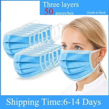 

Hot Sale 3-layer Mask 50pcs Face Mouth Masks Meltblown cloth Masks Non Woven Disposable Anti-Dust Earloops Masks Fast delivery