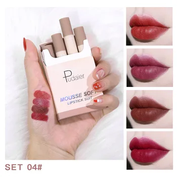 

1Set/4pcs Matte Lipstick Set Makeup Small Smoke Tube Cigarette Shaped Lipstick Matte Soft Moisturize