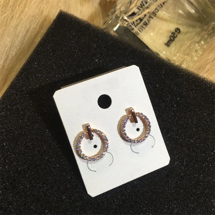 

Needle Earrings Korea Simple Diamond Geometric Round Temperament Earrings Women Fashion Zirconium Water Drill Earrings