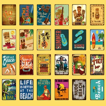 

Tiki Bar/Summer Is Coming/Life Is Better At The Beach Metal Sign Tin Posters Art Vintage Mural Painting Bar Shop Home Decor