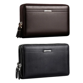 

2x Leinasen Men Wallets with Coin Pocket Long Zipper Coin Purse for Men Clutch Business Male Wallet Double Zipper Vintage Large