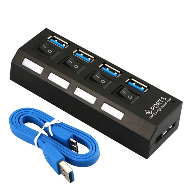 Mosible Hub USB 3,0 Hub USB 3,0 Multi USB Splitter 3 Hab uso adaptador de corriente 4 Puerto múltiples expansor con interruptor para PC