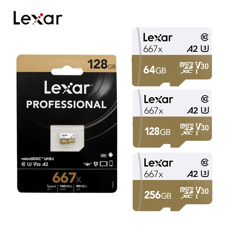 

Original!!!Lexar Professional 667x 64GB 128GB A2 Class 10 V30 100MB/s U3 Micro SD Card 256GB TF Card Memory Card