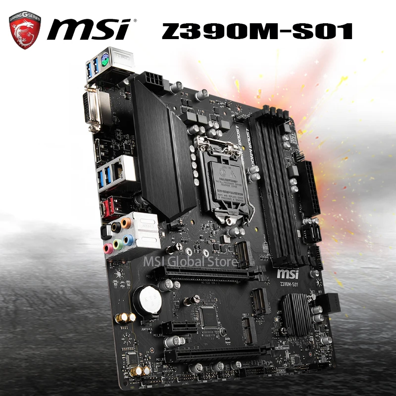 MSI Z390M-S01 Motherboard LGA 1151 Support 8th-Gen 9th-Gen i9 i7 i5 i3 CPU DDR4 2133MHz 128GB M.2 SATA3 PCI-E 3.0 Desktop Z390