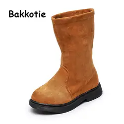 Bakkotie/2019 г. Зимние короткие ботинки для маленьких девочек Детская Новая модная брендовая обувь на меху детские черные Нескользящие Ботинки