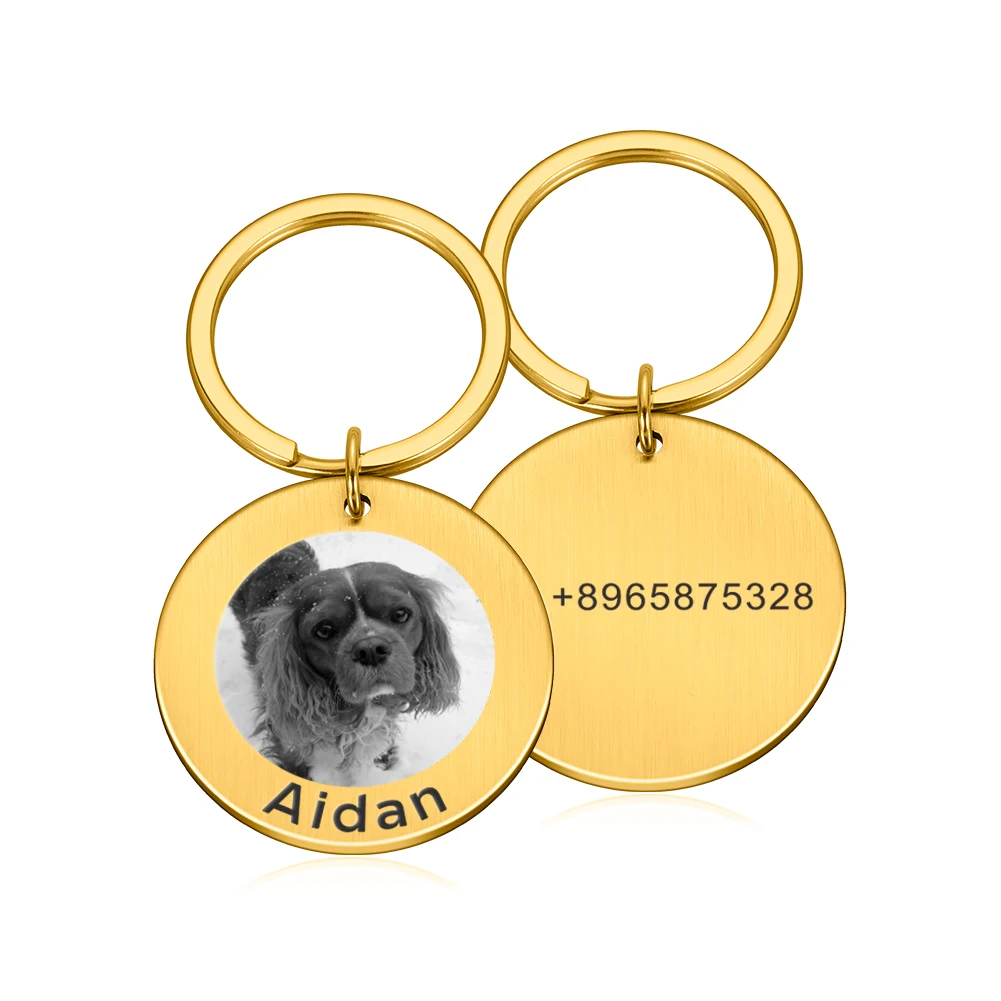 Free engraving Pet Dog Tag Photos Puppy Cat Kitten Dogs Collar Accessories Dog Name Photo Tags Customized Stainless Steel ID Tag 