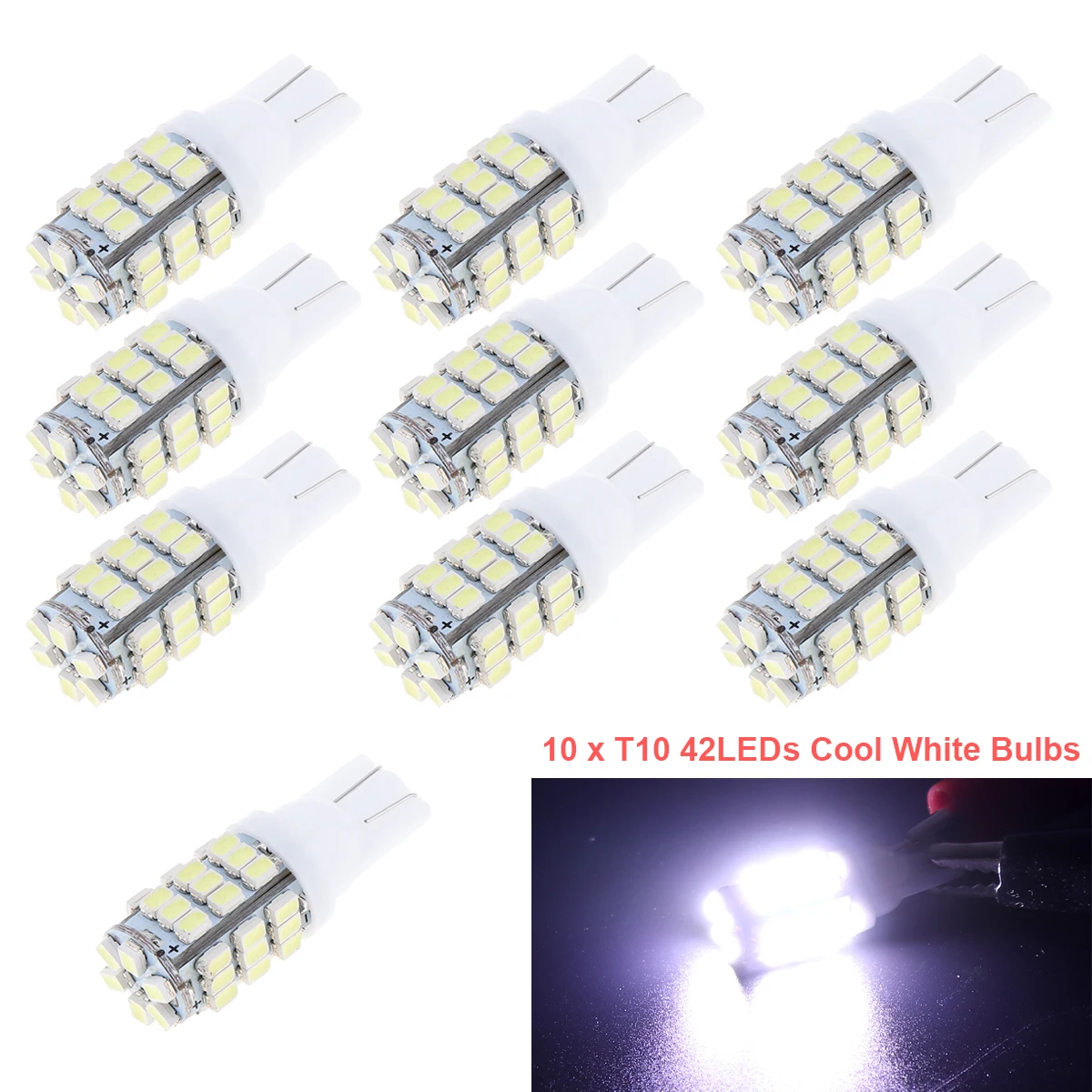 

10pcs T10 Cool White Car 42-SMD Backup Reversing LED Light Bulbs 921 912 906 168 W5W Car Reading Light Blubs