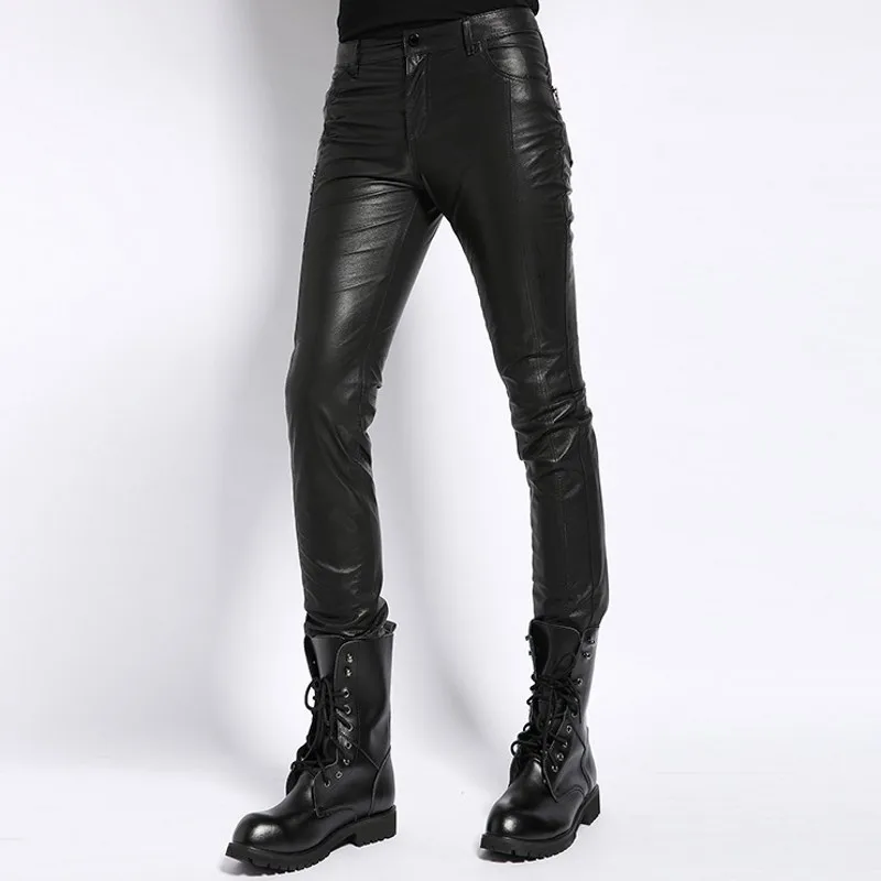 売り半額 冬メンズ防風バイカー豚皮鉛筆パンツ男カジュアルオートバイブーツカットスリムフィットロング本革パンツプラスサイズ 4xl 買取 実績 Ongoing Southloopmarket Com