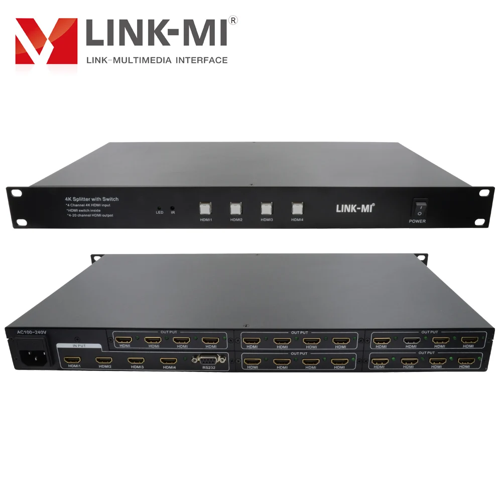 LINK-MI 4x20 HDMI 분배기 4K 스위치 모듈 식 설계 분배기 3840*2160 @ 30Hz 또는 4096*2160 @ 24Hz RS232 원격 제어