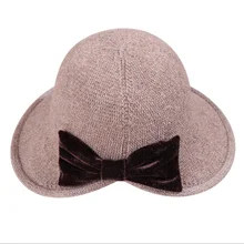 Корейская версия новой вязаная шапка с бантом на спине, простая модная теплая Рыбацкая шляпа