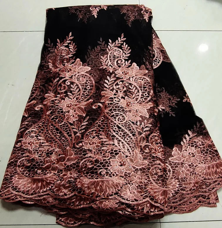 Африканская кружевная ткань вышитая кружевная ткань в нигерийском стиле Высококачественная французская Тюлевая кружевная ткань для женщин 5 ярдов - Цвет: Пурпурный