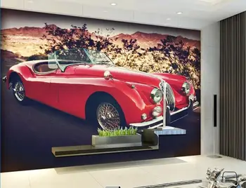 

Custom photo mural 3d wallpaper Retro red vintage car sports car background living room home decor wallpaper for walls 3 d