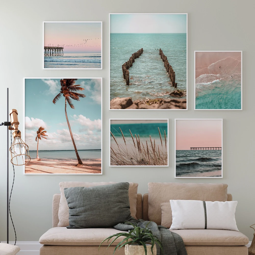 Modern Ocean Print Coastal Wall Art Beach Decor Pastel Canvas ...