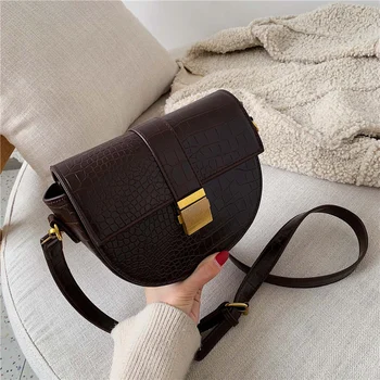 

Toposhine Stone Patten Saddle Bags For Women 2020 Crossbody Messenger Bag Female Handbags Solid Color Retro Girls Cross Body Bag