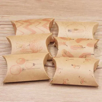 

Feiluan20pcs Pillow Candy Box white/brown 8x5.5x2cm Pink flamingo good luck paper Present Boxes DIYcontracted package pillow box