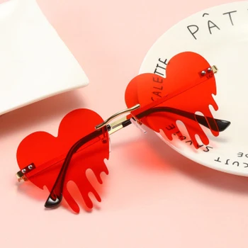 

New Heart Tears Sunglasses For Women 2020 Luxury Brand Rimless Ocean Lens Sun Glasses Female Party Prom Metal Eyewears Shades
