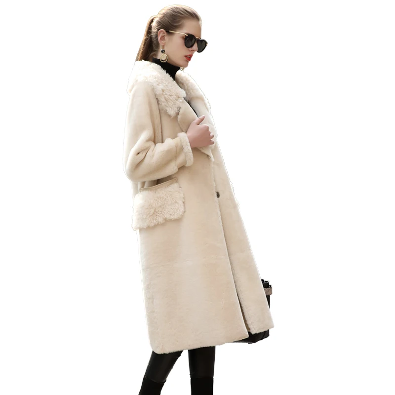 Природный натуральный мех, пальто, шерстяная куртка, осенне-зимнее пальто, женская одежда,, подкладка из овчины, двухсторонние корейские винтажные топы, ZT4043