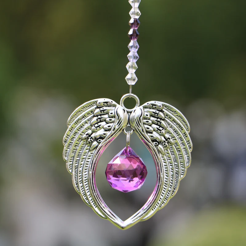 1PCS Crystal Suncatcher Angel Wing Prism Pendant Hanging Guardian Angel