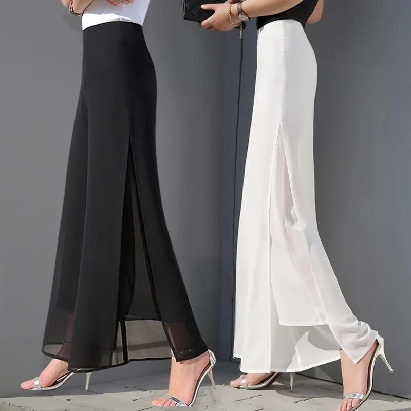 ZOGAA Women Summer Wide Leg Long Trousers Casual Vintage High Waist Chiffon Side Split Loose Bohemia Pants Capris Solid 5 colors ZOGAA Women Summer Wide Leg Long Trousers Casual Vintage High Waist Chiffon Side Split Loose Bohemia Pants Capris Solid 5 colors