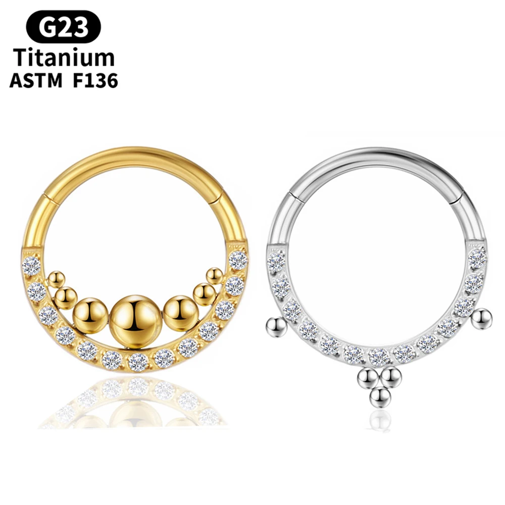 G23 Titanium Nipple Clicker Zircon Hinged Segment beads gold Nose Ring Ear Cartilage Tragus Helix Daith Piercing Jewelry | Украшения и