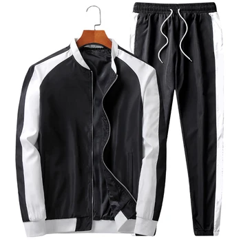 

New 2020 Winter Jacket+ Pants Casual Men's Suit Fitness Men Clothing Sweat Suits 2 Piece Solid Color Minimalist Style