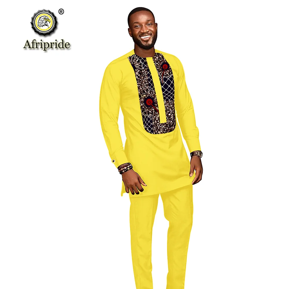 Африканские мужские костюмы Дашики одежда женские рубашки с цветочным принтом+ Брюки с карманами комплект из 2 предметов Анкара наряд блузка AFRIPRIDE S1916005