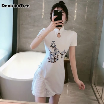 

2020 chinese dress sexy short qipao hollow out short sleeve elegant improved cheongsam slim bodycon print qipao party dress
