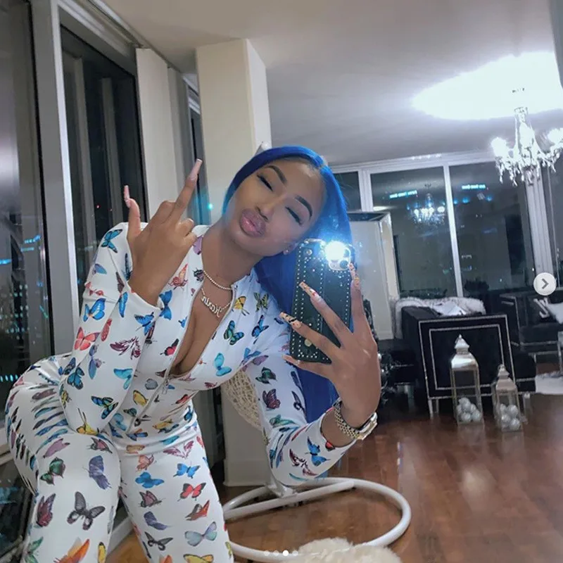 Chic Colorful Butterfly Print Sexy Long Sleeve Bodycon Jumpsuits Women 2020 Zipper Neck Club Outfits One Piece Rompers Cool Girl Chic Colorful Butterfly Print Sexy Long Sleeve Bodycon Jumpsuits Women 2020 Zipper Neck Club Outfits One Piece Rompers Cool Girl