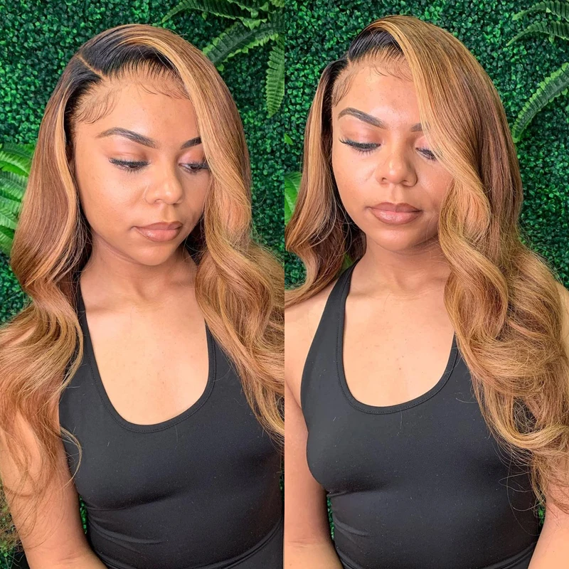 1B/27 Lace Front Human Hair Wigs With Baby Hair Wavy Pre Plucked Ombre Color Brazilian Blonde Wigs For Women T Bleach Knots