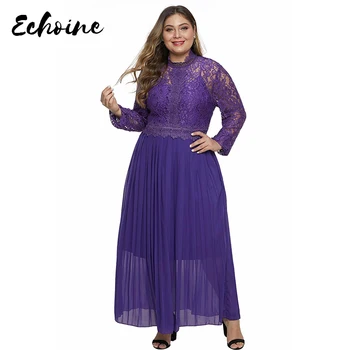 

Purple/Black High Neck Long Sleeve Lace Top Plus Size Maxi Dress Women Autumn Spring Big Size 5XL 4XL Long Party Gown Dresses