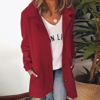 

2019 Long Trench Coat Women Fashion Autumn Winter Solid Red Button Lapel Sashes Elegant Windbreaker Long Coat