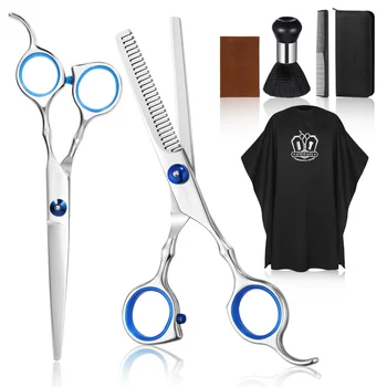 

ETEREAUTY 7PCS Haircut Tools Comb Clip Scissors Hairdressing Households Barber Pouch Comb Brush Wtih Storage Case