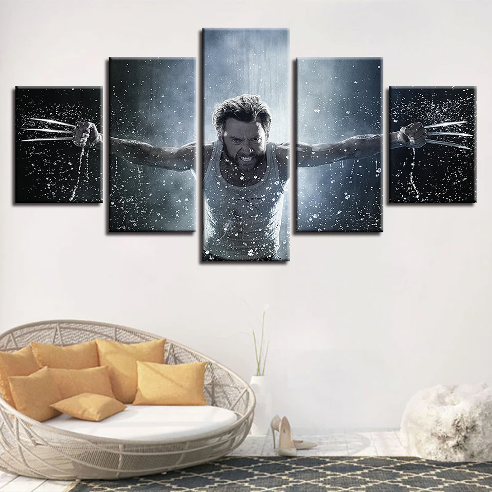 

Home Decoration Wall Art Poster Modern 5 Panel Wolverine Character Living Room Canvas HD Print Painting Modular Pictures Frame