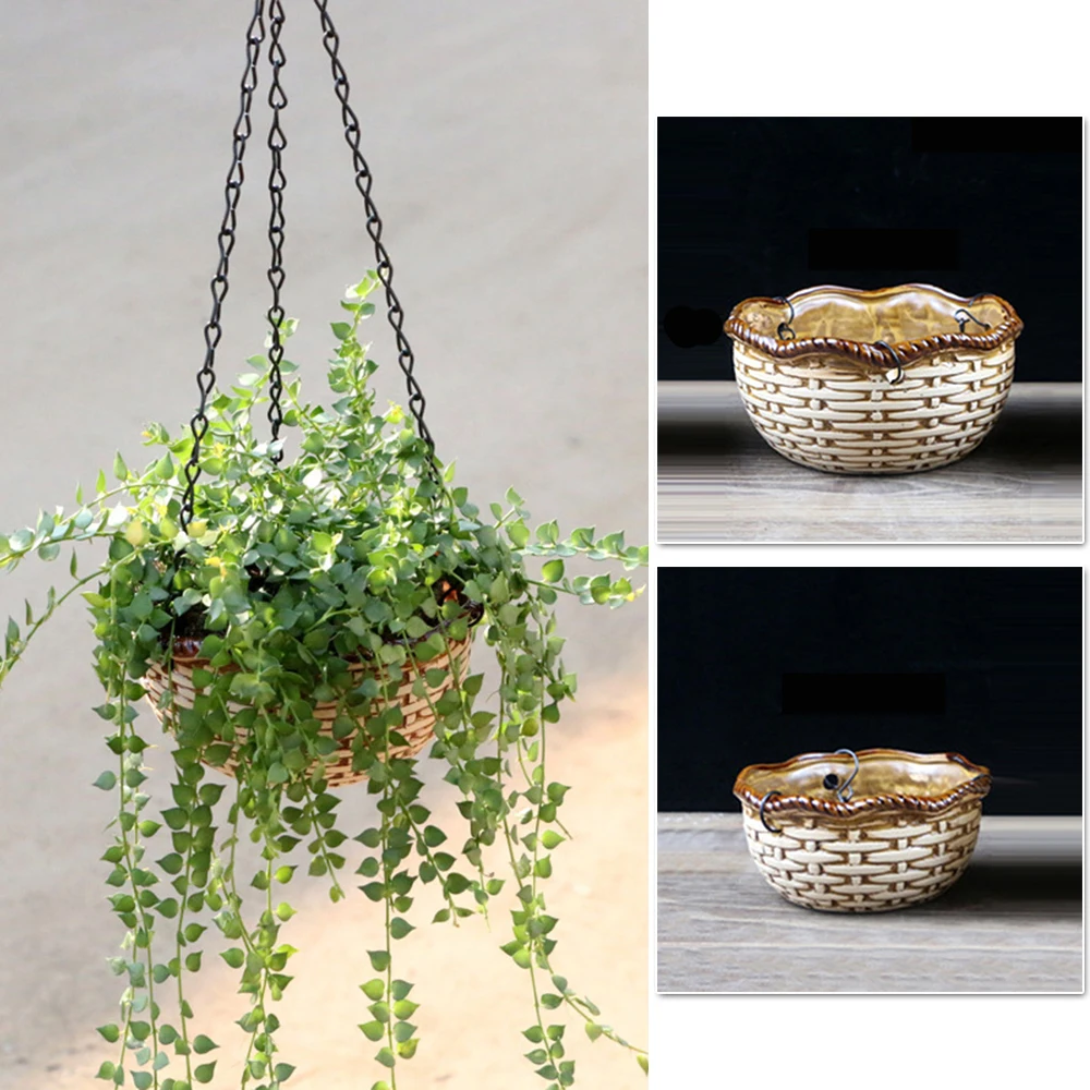 Wall Hanging Green Plant Flower Pot Ceramic Planter Box Holder Decoration Props