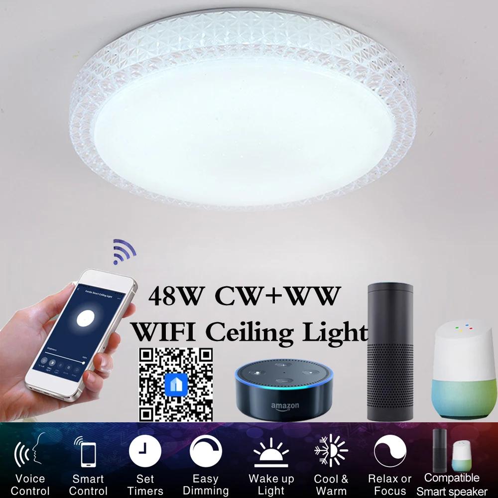 Светодиодный потолочный светильник умный WIFI s 48 Вт 110 В 220 Современный хрустальный