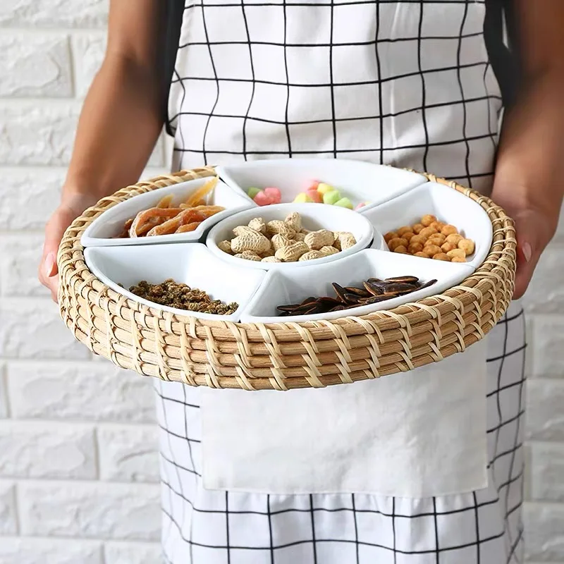 Storage basket handmade ceramic cane woven snacks candy storage basket simple living room interior home desktop decoration