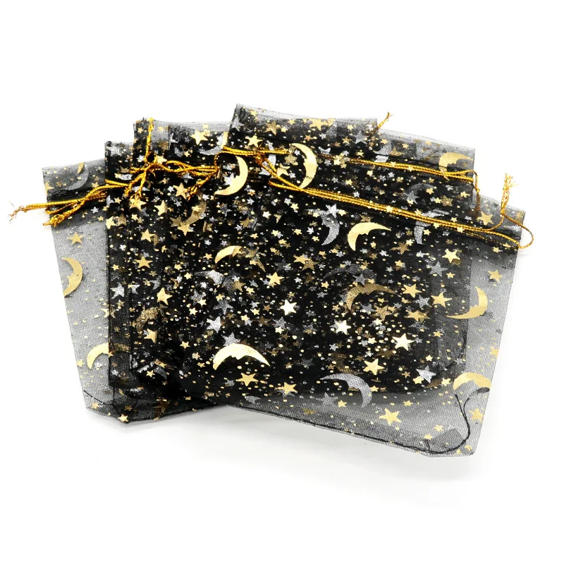 9x12 см марлевые сумки звезда-Луна черные сумки красочный специальный дизайн органза посылка бронзовая свадебный подарок Конфета ювелирные изделия посылка