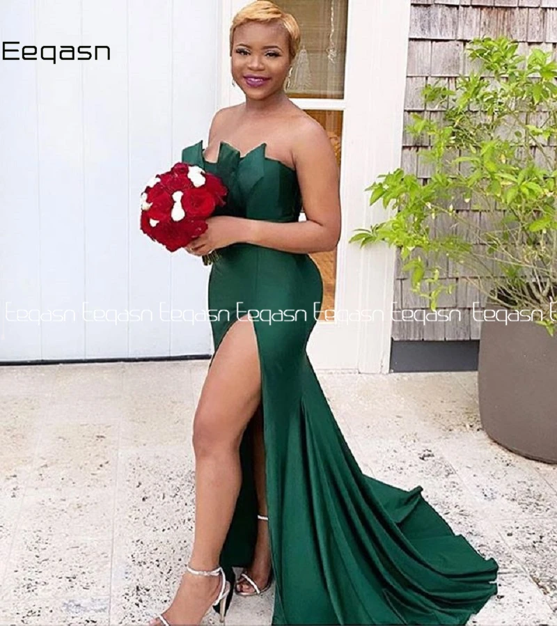 African Emerald Green Bridesmaid Dresses Long Mermaid Style Wedding Party Dress Formal Dress For Women Plus Size