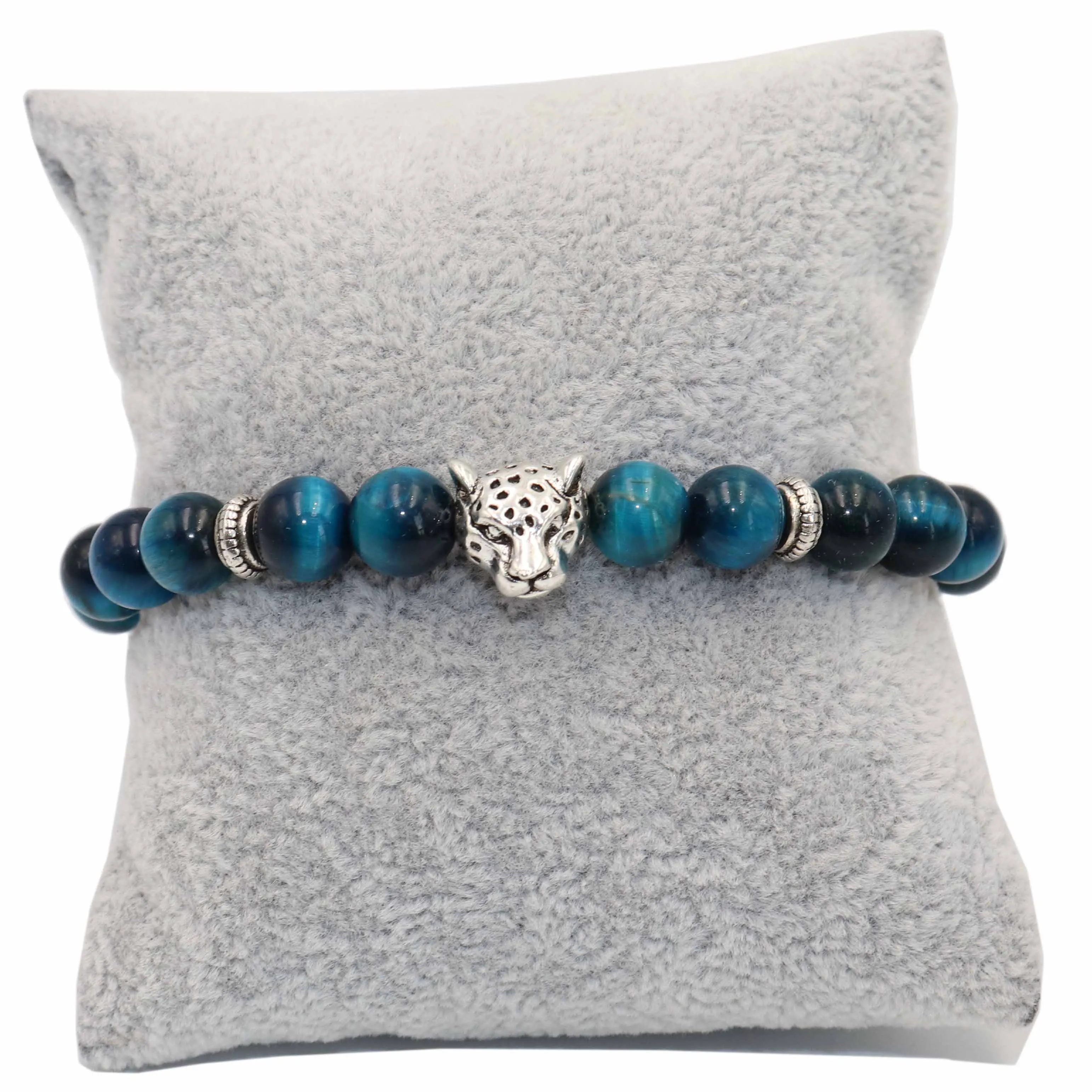 Lake Blue Tiger eye 8 мм модный серебряный Леопардовый браслет для мужчин и женщин лазурит аметисты тигровый глаз натуральный камень жемчуг Йога браслет ювелирные изделия - Окраска металла: Lake Blue Tiger eye
