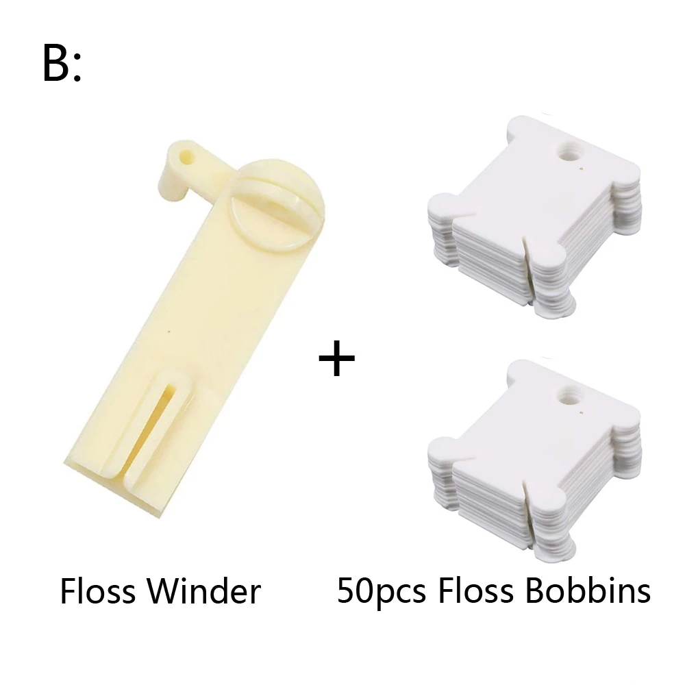 Plastic Floss Bobbins with Floss Bobbin Winder Cross-Stitch Card Thread Holder DIY Embroidery Floss Organizer Sewing Accessories 