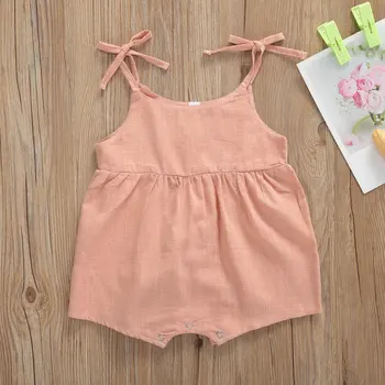 

Pudcoco Newborn Baby Boy Cirl Clothes Summer Solid Color Sling Cotton Linen Romper Jumpsuit One-Piece Outfit Sunsuit Clothes
