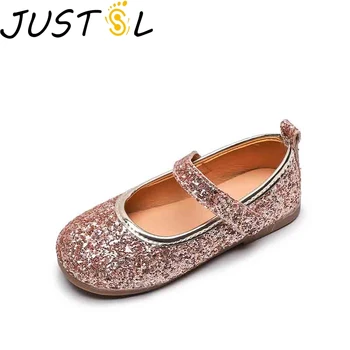 

JUSTSL The Little Girl Fashion Sandals 2020 Spring New Shallow Mouth Small Shiny Bow Kids Shoes Child Princess Sandals