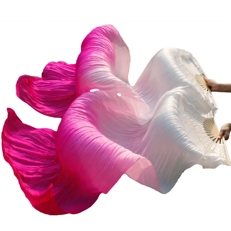 Handmade Dyed Silk Dance Veils 1 Pair High Quality Silk Fans Belly Dance Fan Real Silk/Imitation Silk Belly Dance Accessory - Цвет: Color5-d