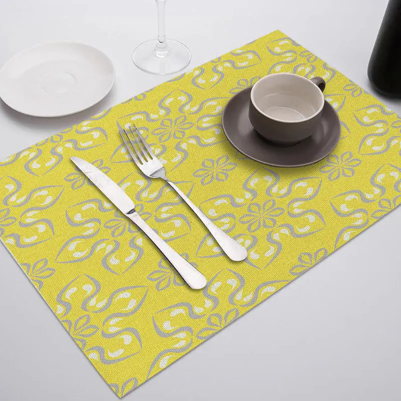 CD0612 Fuwatacchi Yellow Placemat for Dining Table Pads New Rectangle Tableware Napkins Restaurant Decoration Accessories Cup Coaster - Цвет: CD0612